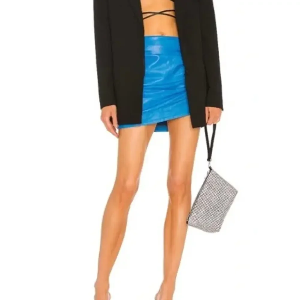Lamarque Blue Real Leather Micro Mini Skirt Size 0 Ruched Concert Designer $375 - Picture 3 of 8